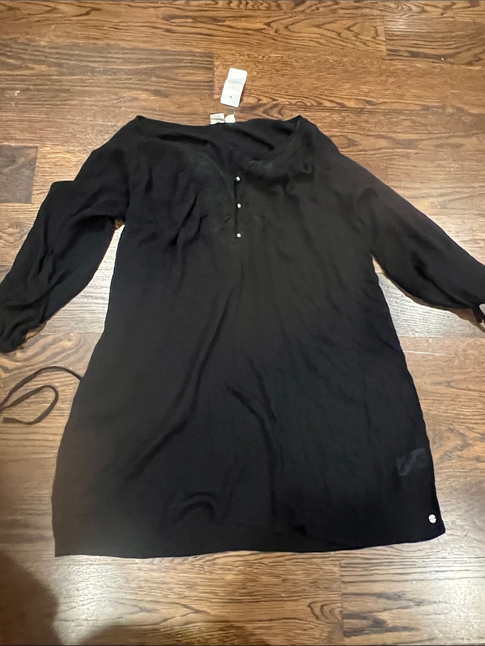 Roxy Black Long-Sleeve Mini Dress with Henley Buttons